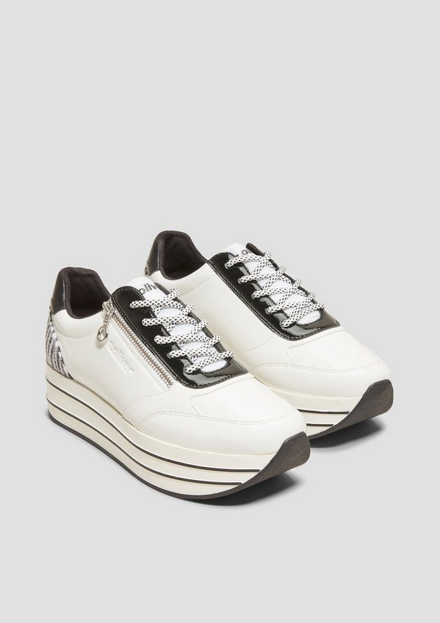 Sneaker, Schnürung, Reißverschluss, Kontrast Material, hoch, für Damen, WEIß, 39 Sneaker, Schnürung, Reißverschluss, Kontrast Material, hoch, für Damen, WEIß, 39