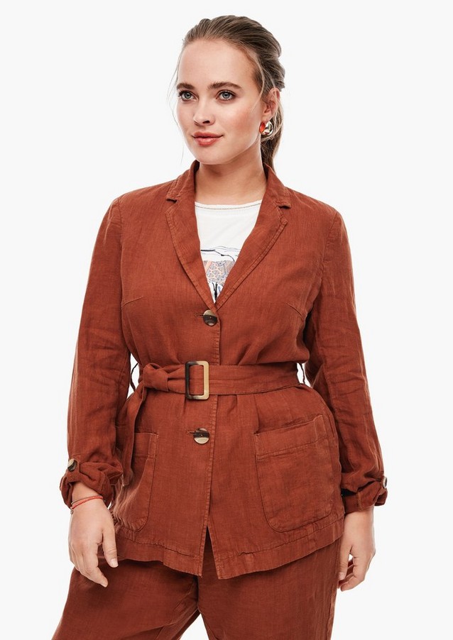 Women Plus size | Belted linen blazer - CG30951