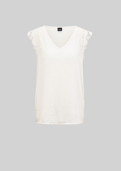 Femmes Shirts & tops | T-shirt en mélange de tissus orné d'un dentelle - OF39798