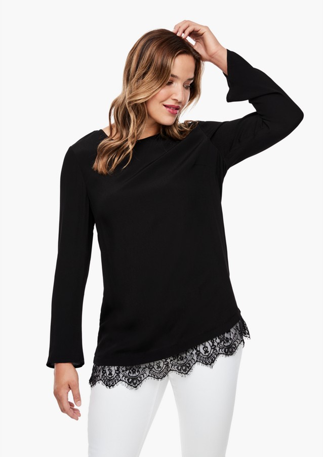 Women Plus size | Mixed fabric blouse with lace - PD15101