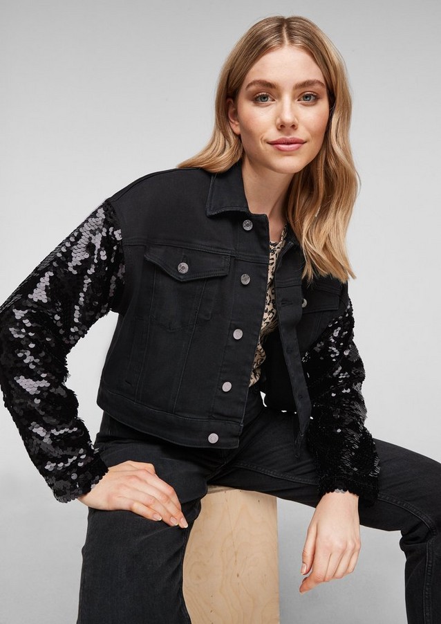 Women Jackets | Denim jacket with sequin artwork - LQ51957