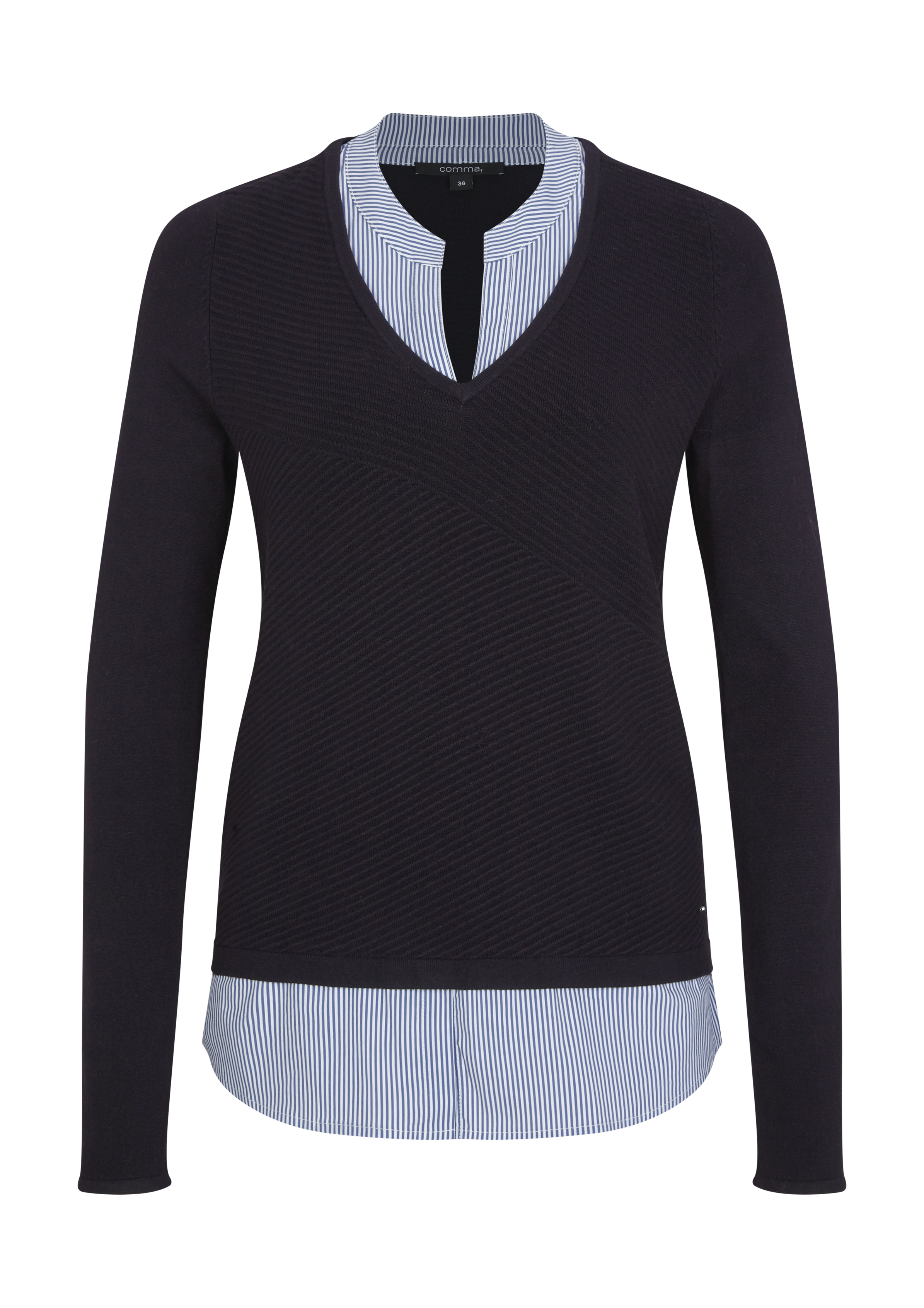comma V-Pullover mit Lagen-Element