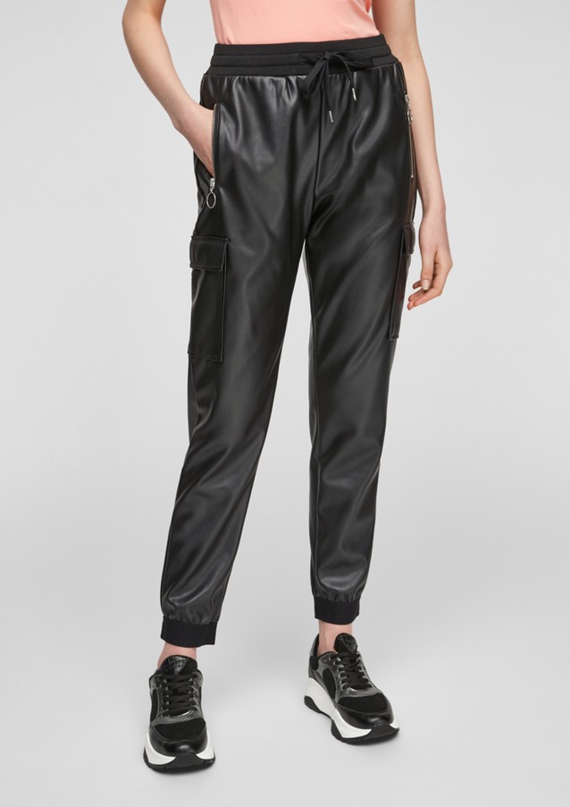 Women Trousers | Regular Fit: Faux leather cargo trousers - TF63028