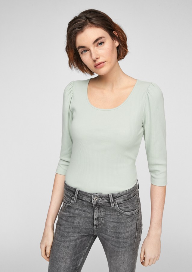 Femmes Shirts & tops | T-shirt côtelé à manches bouffantes - WX88798