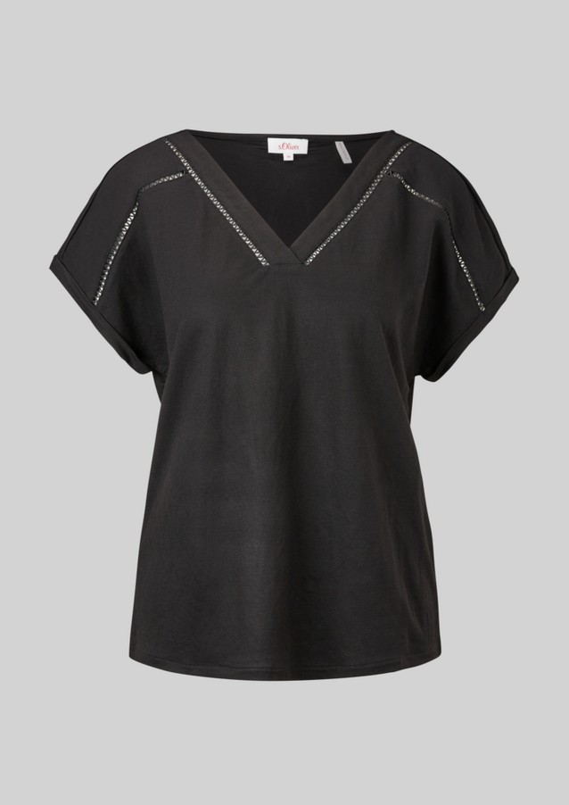 Damen Shirts & Tops | V-Neck-Shirt mit Häkelspitze - ID10102