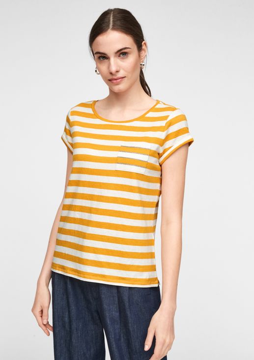 Striped top made of blended linen from comma