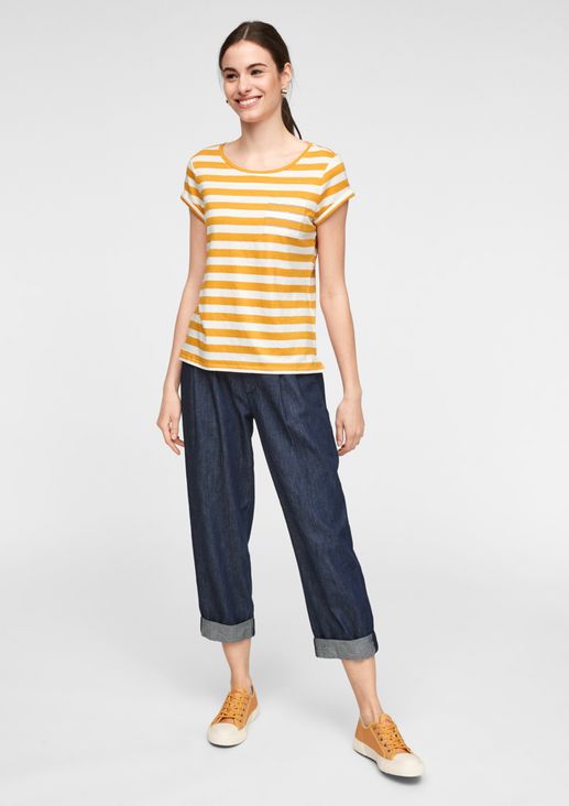 Striped top made of blended linen from comma