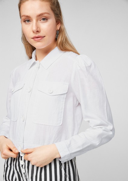 Women Jackets | Linen blend jacket with puff sleeves - YI49272