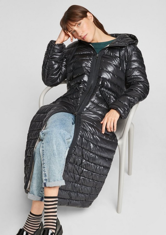 Women Coats | Long quilted coat with a hood - SZ53827