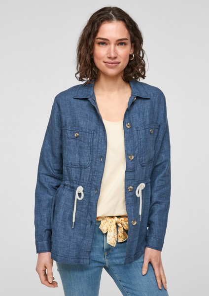 Women Jackets | Linen bomber jacket with drawstring - RX23741