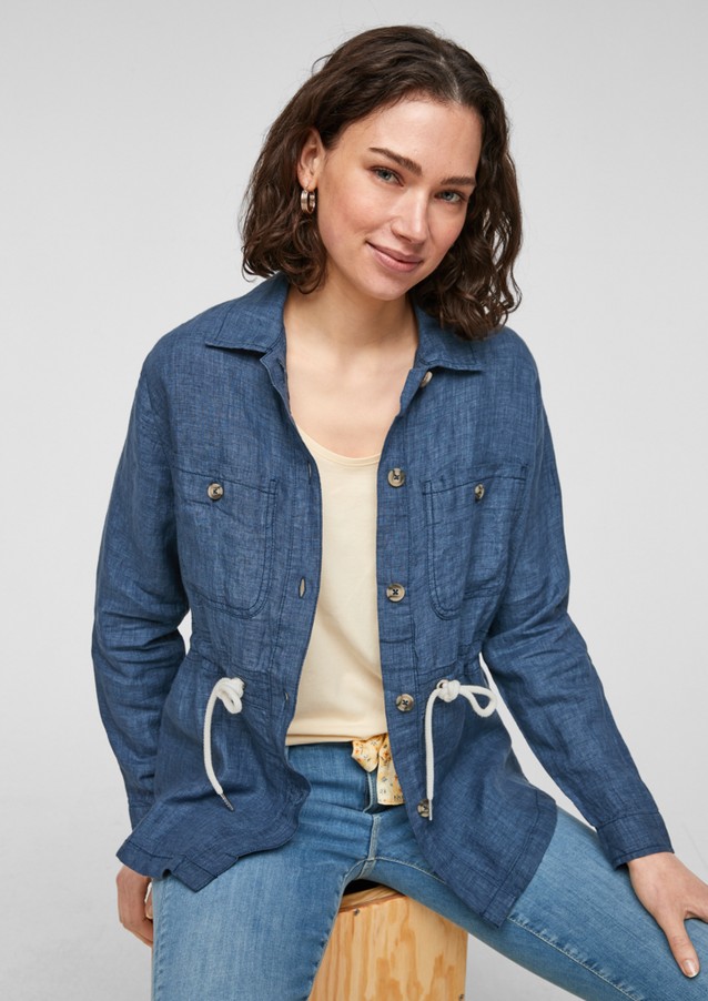 Women Jackets | Linen bomber jacket with drawstring - RX23741