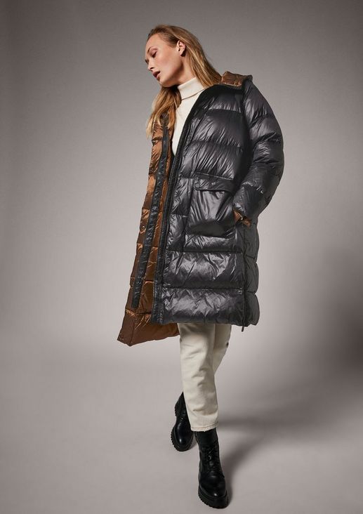 Shiny puffer coat with hood from comma