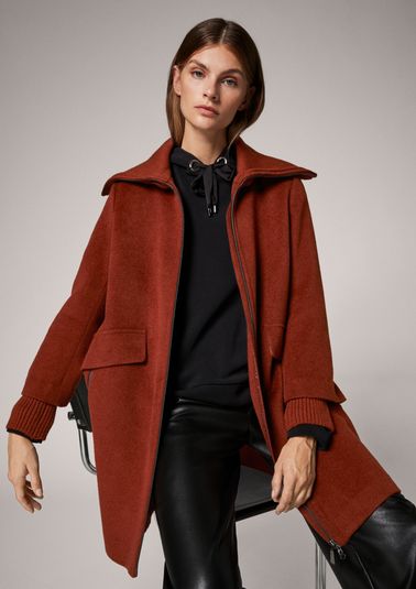 Coat with a ribbed stand-up collar from comma