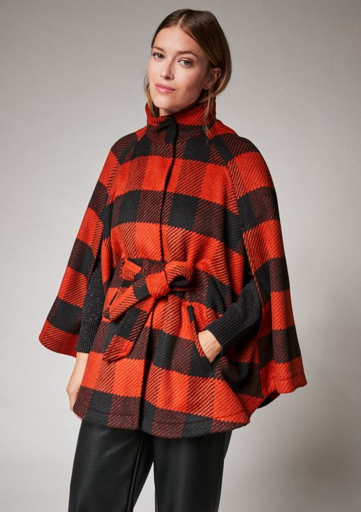 Check cape with wool from comma