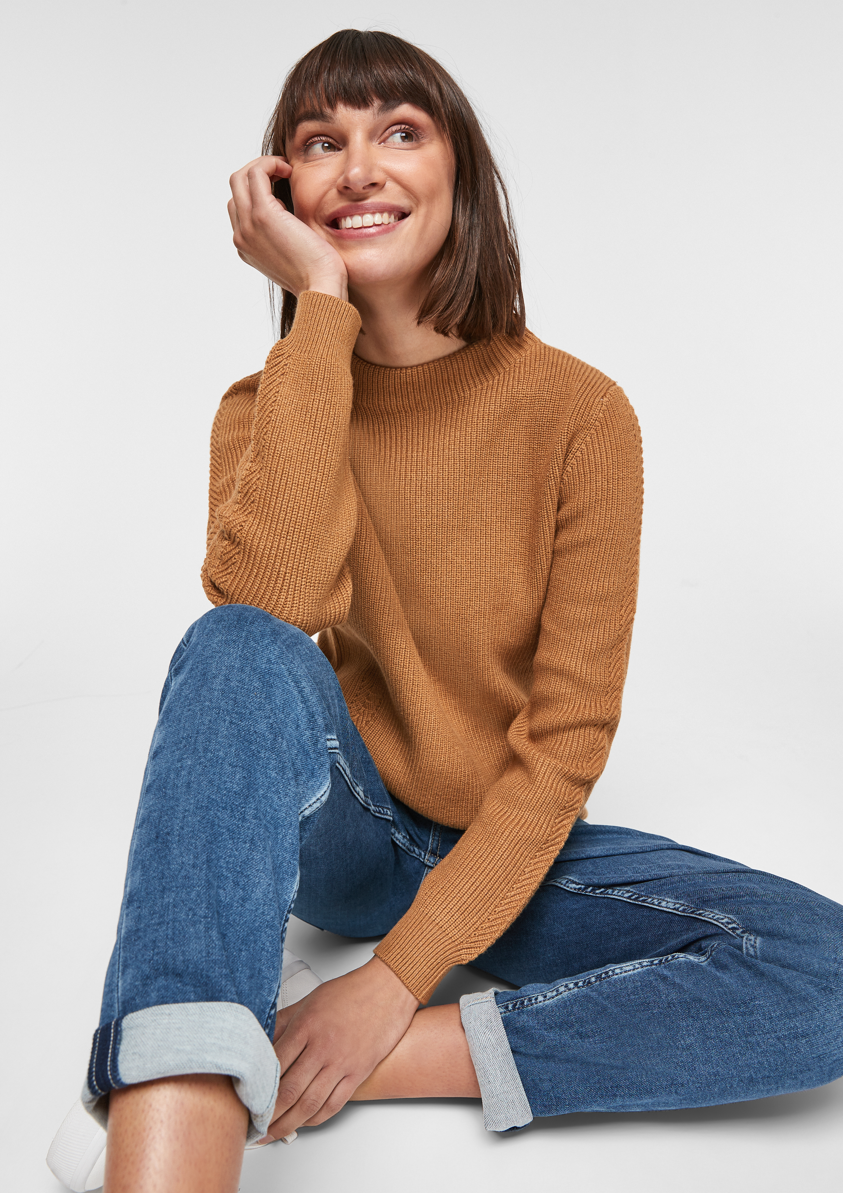 Femmes Pull en maille à col montant - beige | www.soliver-online.be
