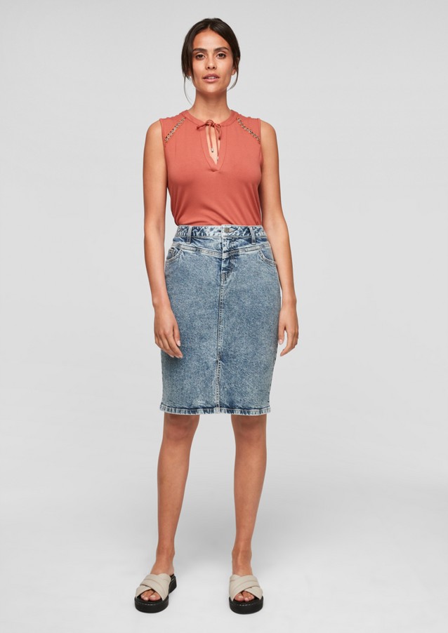 Femmes Jupes | Jupe en jean taille haute, fendue - DT58604