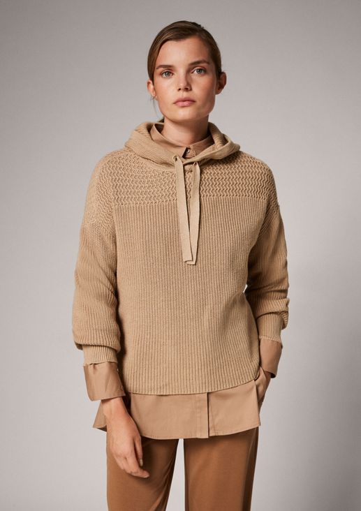 Hooded jumper with a knitted pattern from comma