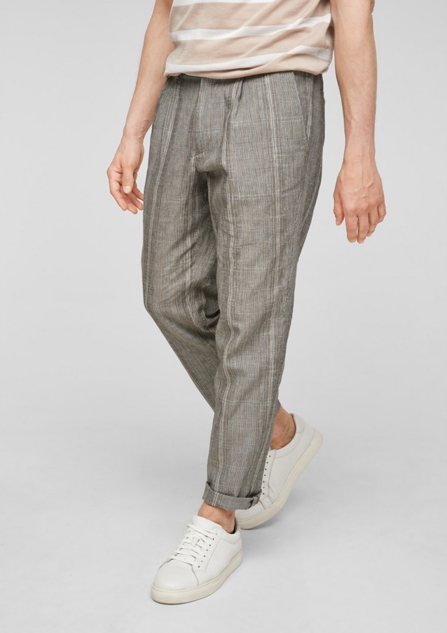 Hommes Pantalons | Relaxed Fit : pantalon à carreaux en lin mélangé - MB87517