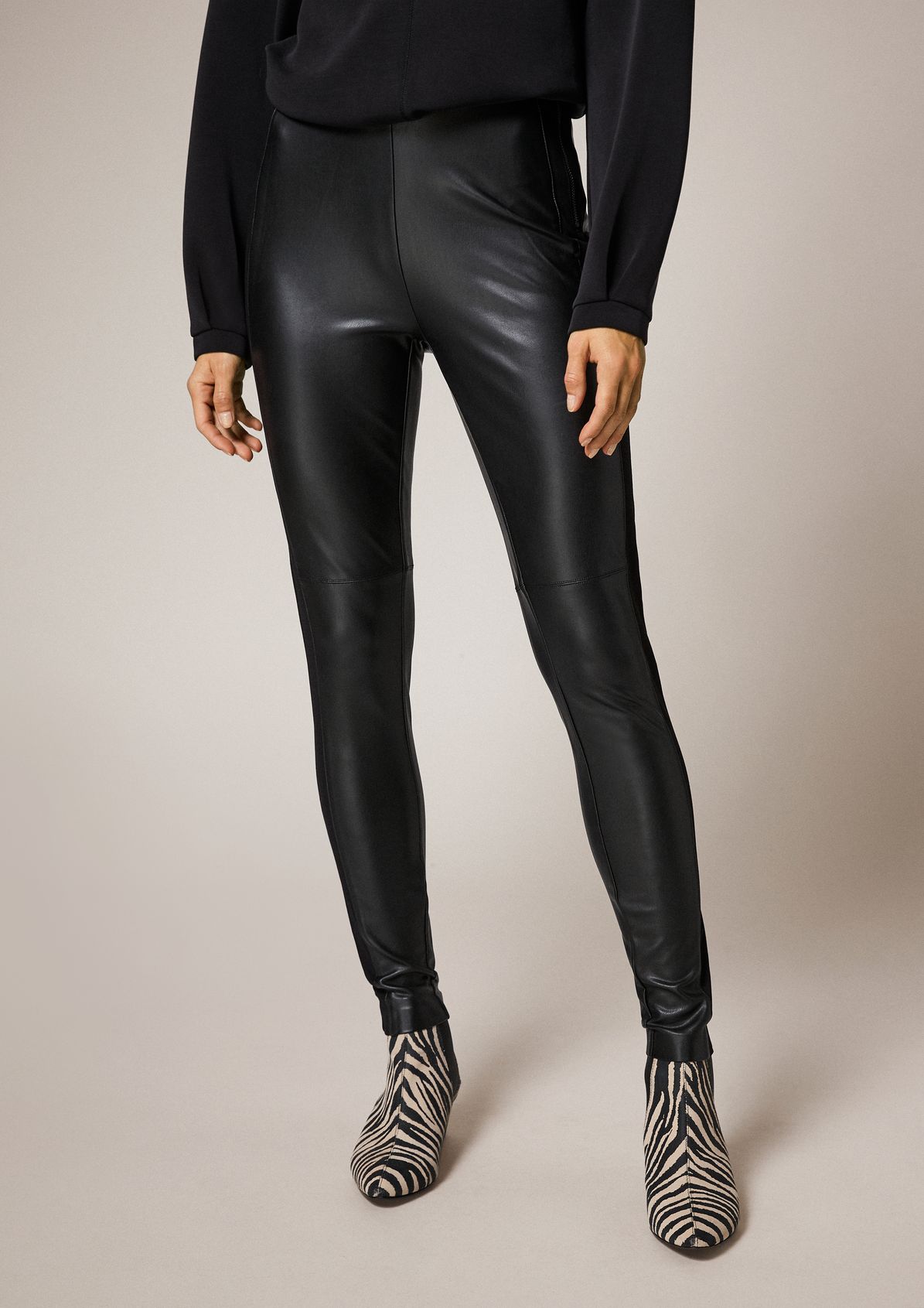Comma Skinny Faux Leather Leggings, White Leather Tights