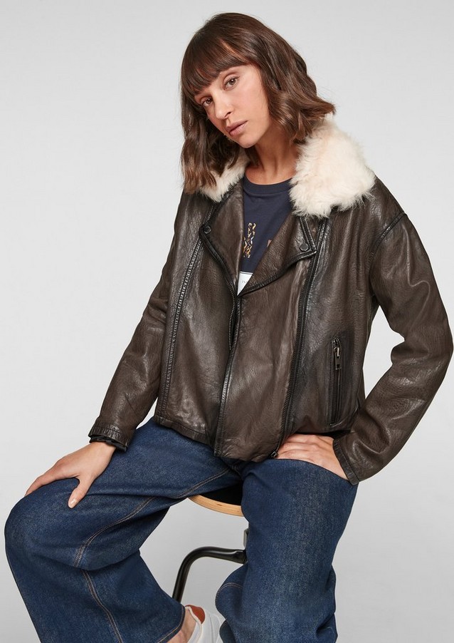 Women Jackets | Leather jacket with detachable faux fur - DR04650