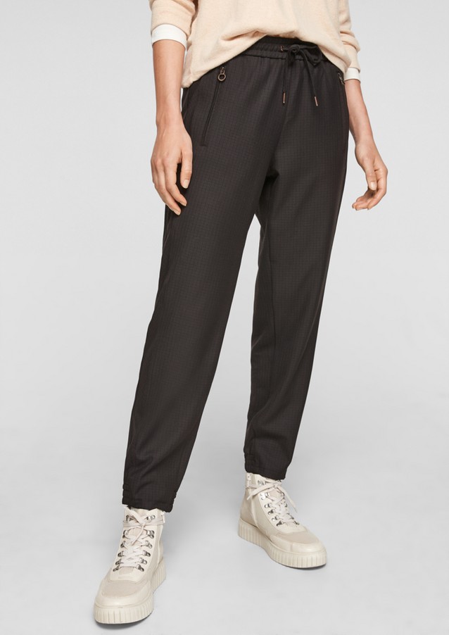 Women Trousers | Regular: Check trousers with drawstring ties - RN36204