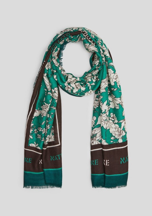 Women Scarves | Patterned scarf with a frayed hem - EU26818