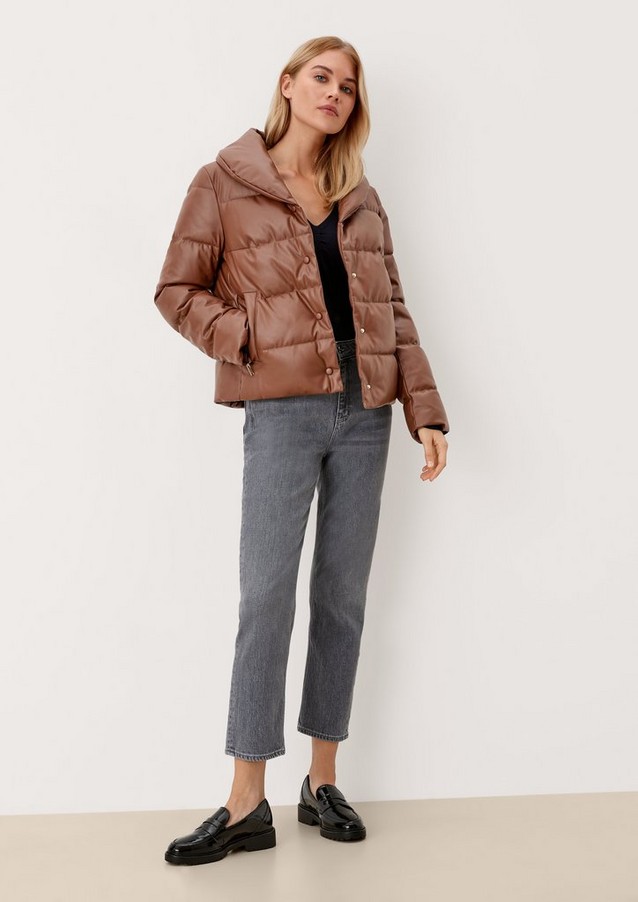 Women Jackets | Faux leather puffer jacket - OM95174