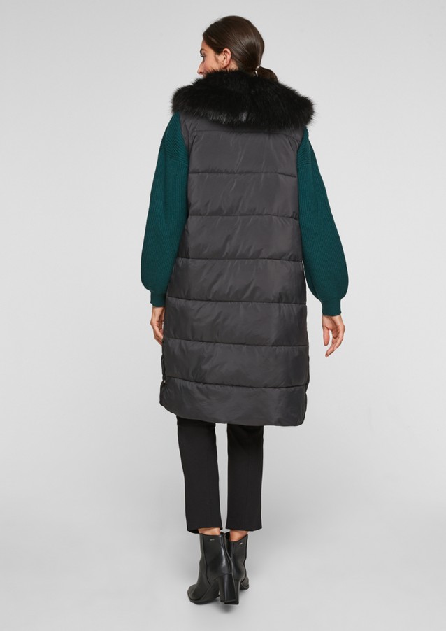 Women Jackets | Long body warmer with detachable faux fur - ZL32293