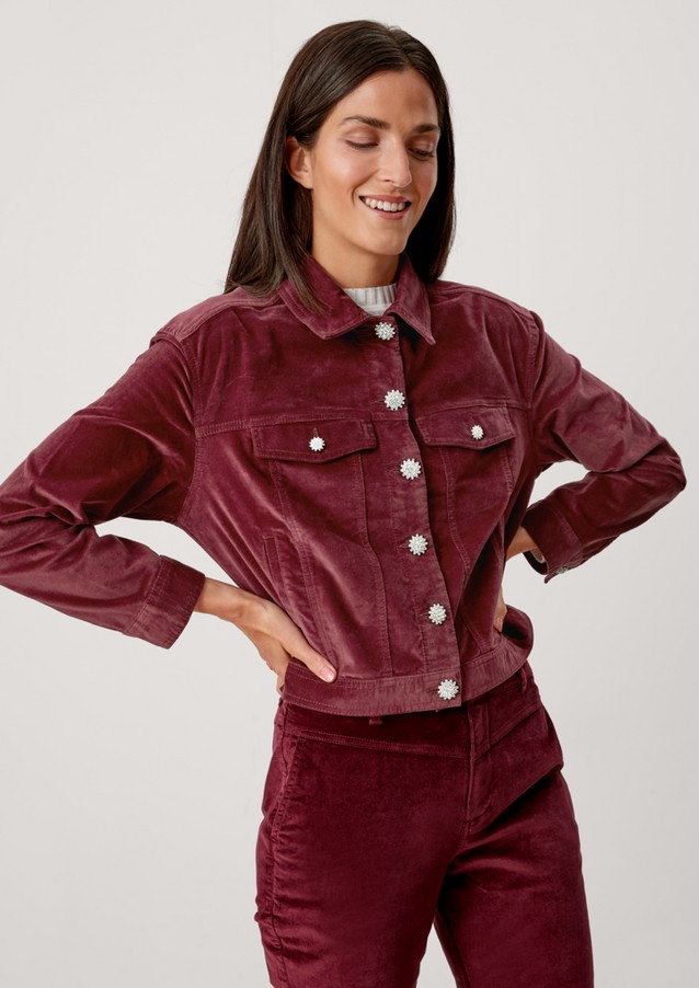 Women Jackets | Velvet jacket with rhinestone buttons - QN28379