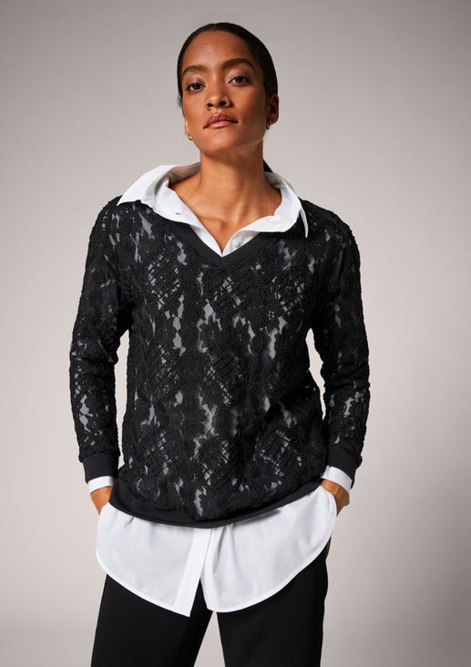 Embroidered mesh sweatshirt from comma