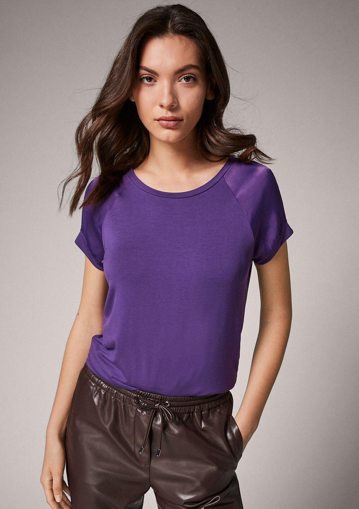 Jersey top with satin sleeves from comma