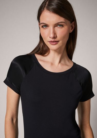 Jersey top with satin sleeves from comma