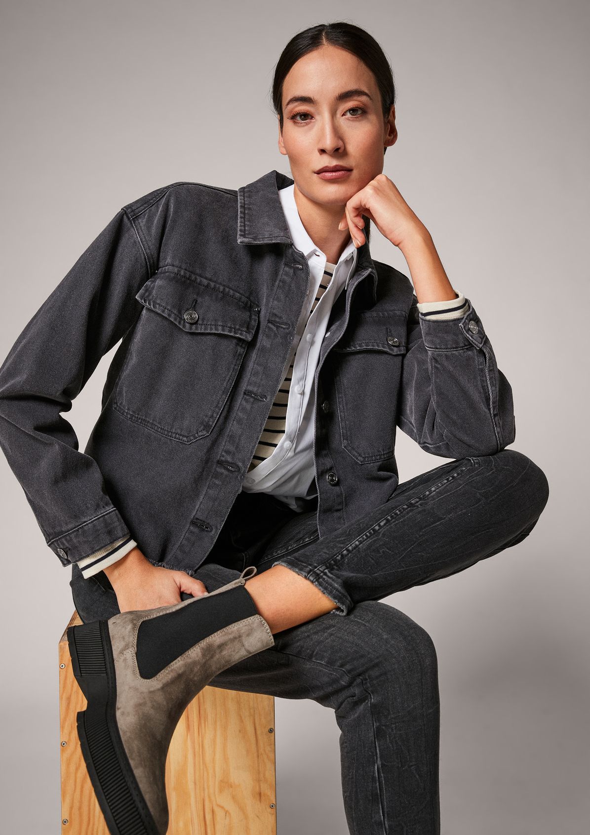 Denim jacket with a garment-washed finish from comma