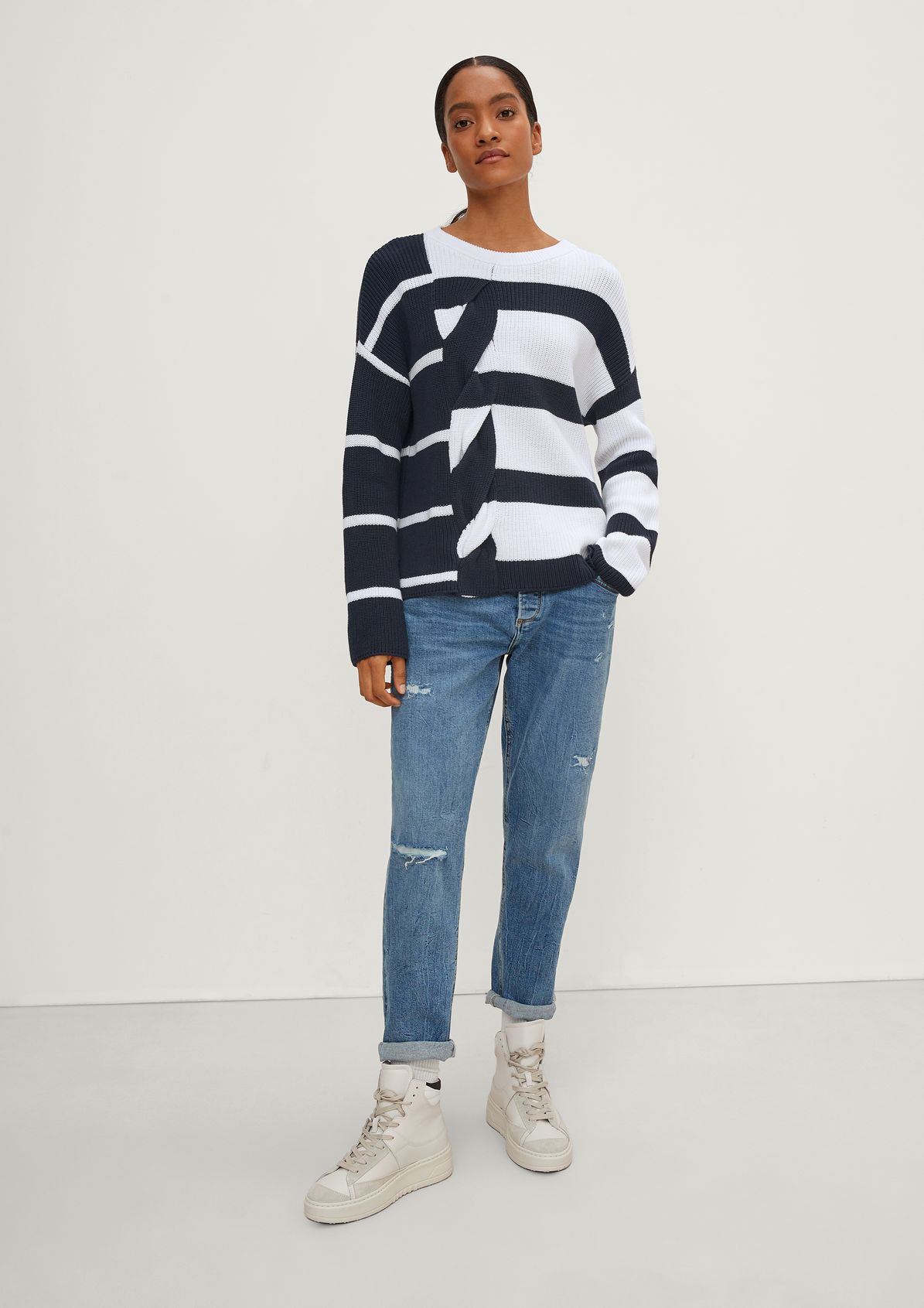 Striped jumper with a cable knit pattern from comma