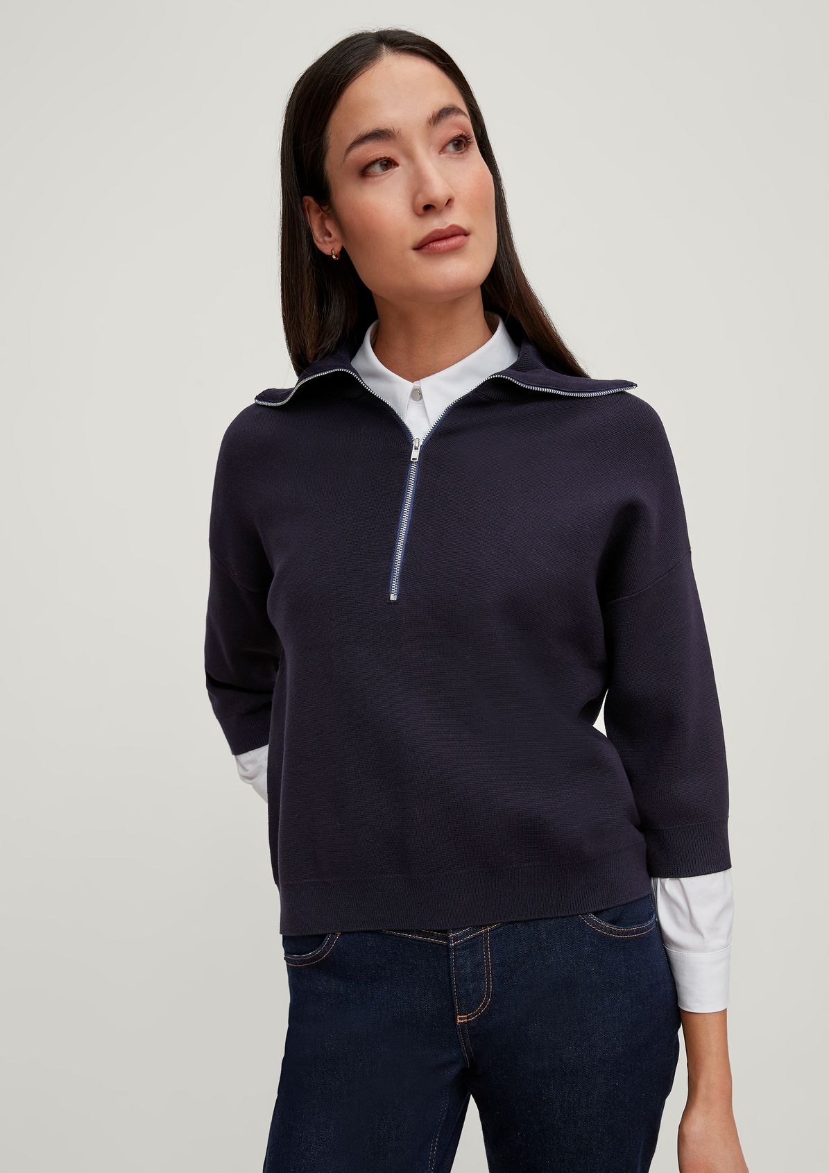 Fine knit jumper with a turn-down collar from comma