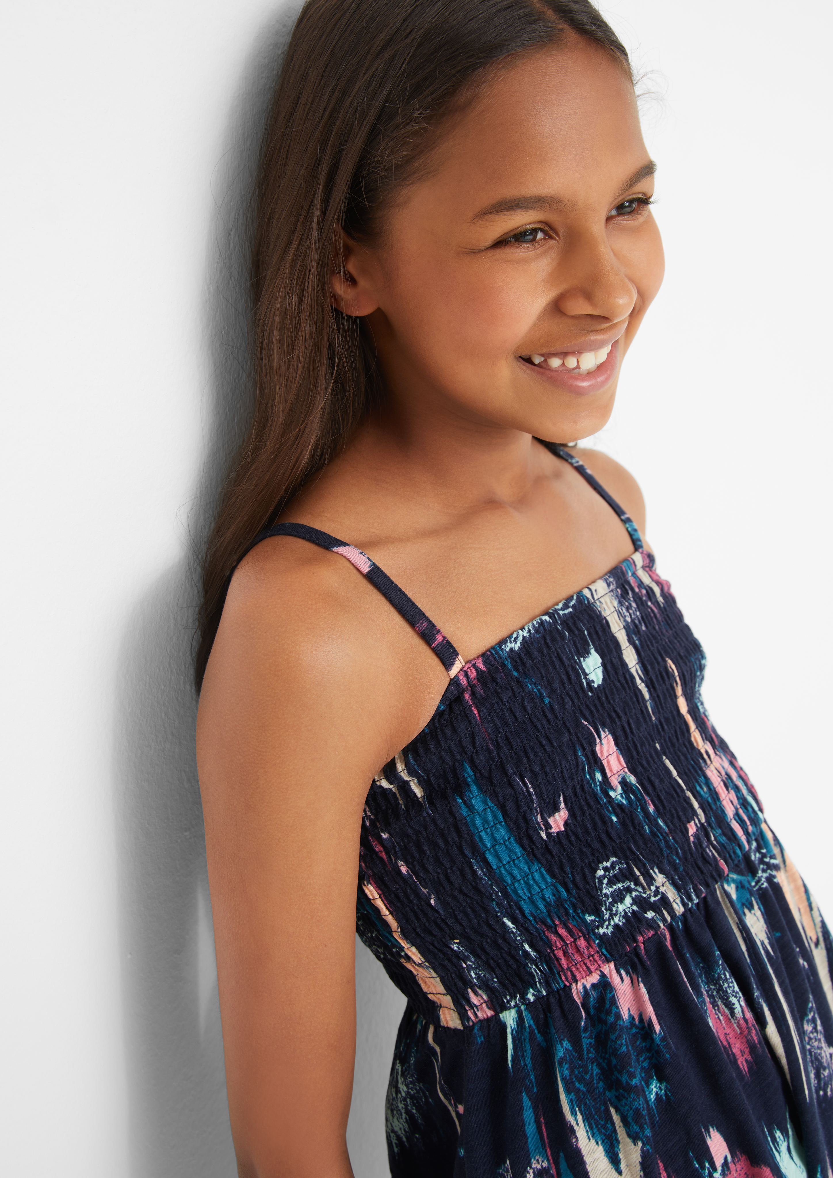 3/4-sleeve knit dress with a herringbone pattern