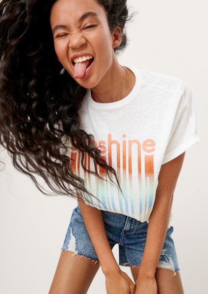 Femmes Shirts & tops | T-shirt imprimé en lin mélangé - BU39657