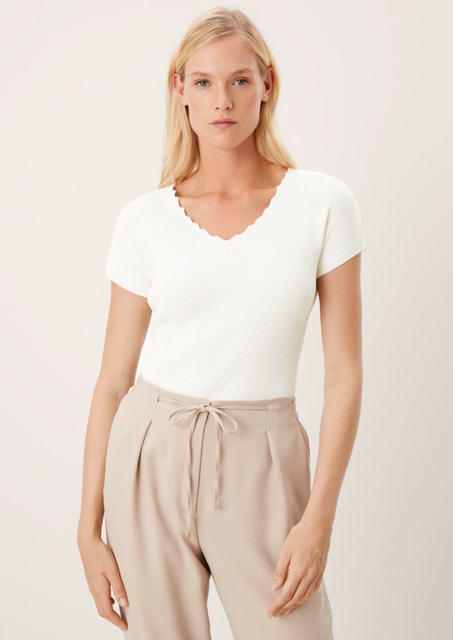 Damen Shirts & Tops | Rippshirt mit kantigem V-Ausschnitt - XZ48342