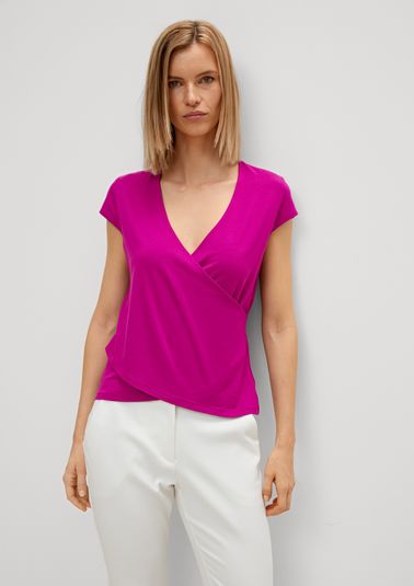 Wrap-effect jersey top from comma