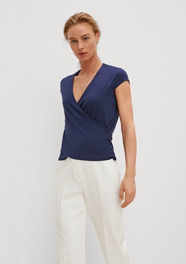 Wrap-effect jersey top from comma