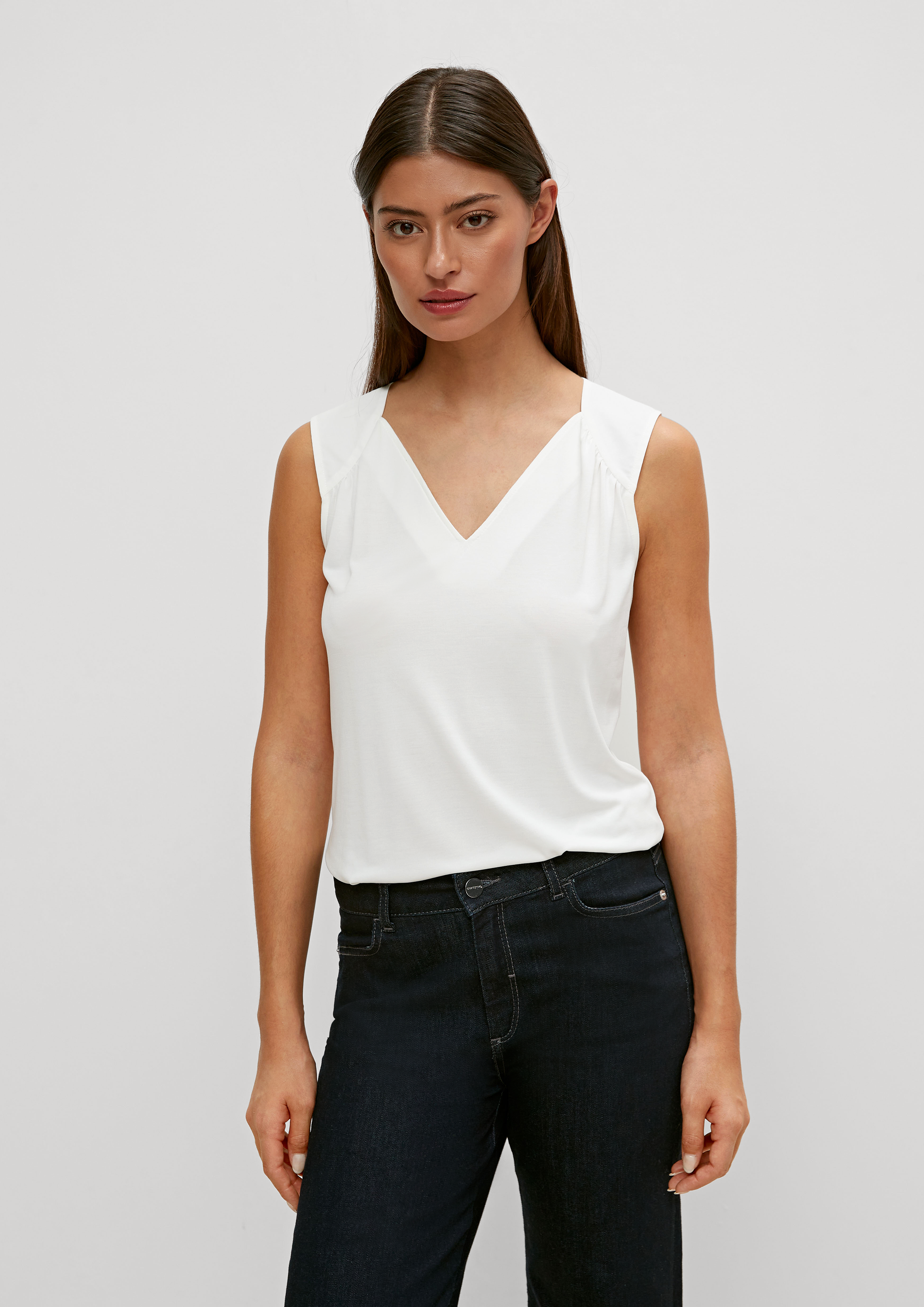 Comma Damen T-Shirt Aus Baumwollstretch – U-Boot Ausschnitt, Mit Logo, Größe 36