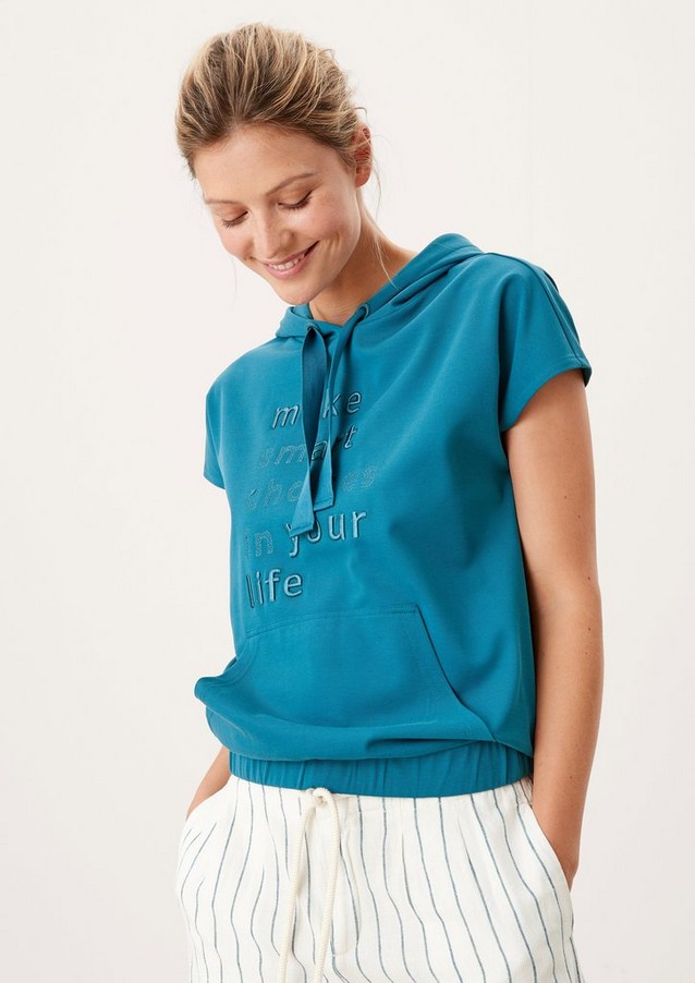 Damen Pullover & Sweatshirts | Kurzarm-Hoodie mit Stickerei-Details - LU66845