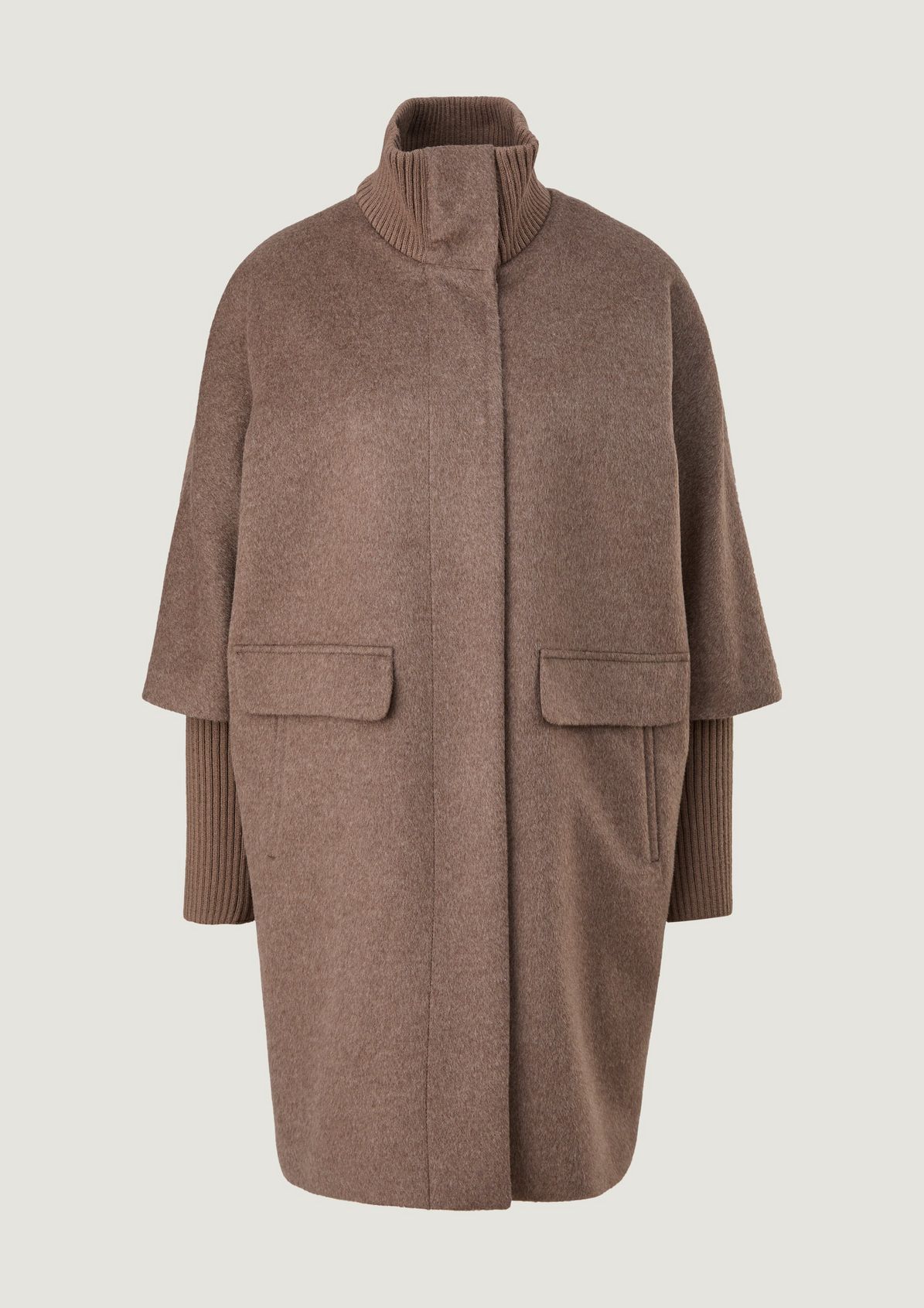 Manteau en laine à larges bordures en maille côtelée de Comma