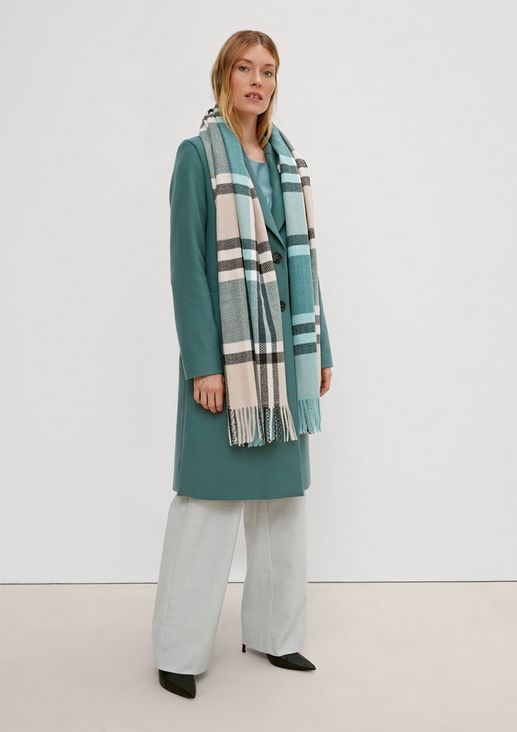 Soft check scarf with fringing from comma