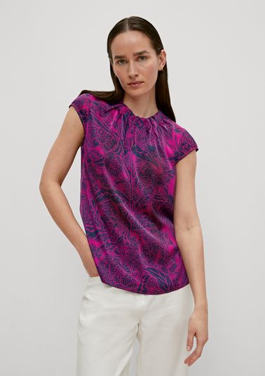 Satin blouse with a gathered neckline from comma