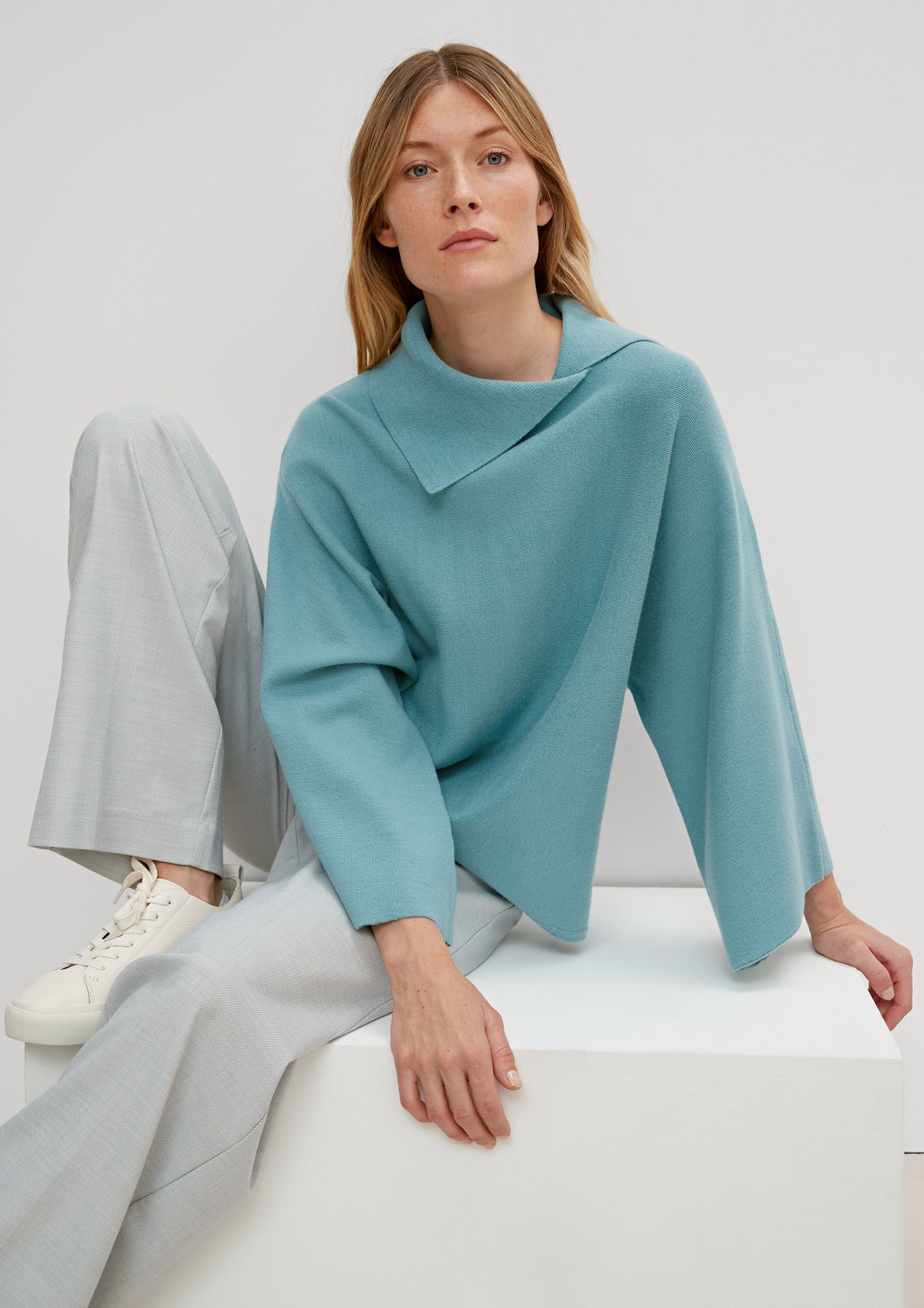 Poncho jumper with a ribbed collar from comma