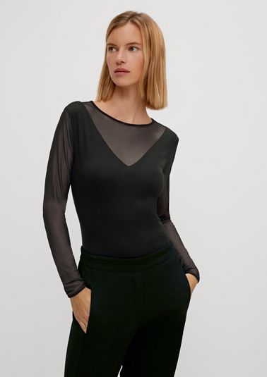 Jersey top with mesh sections from comma