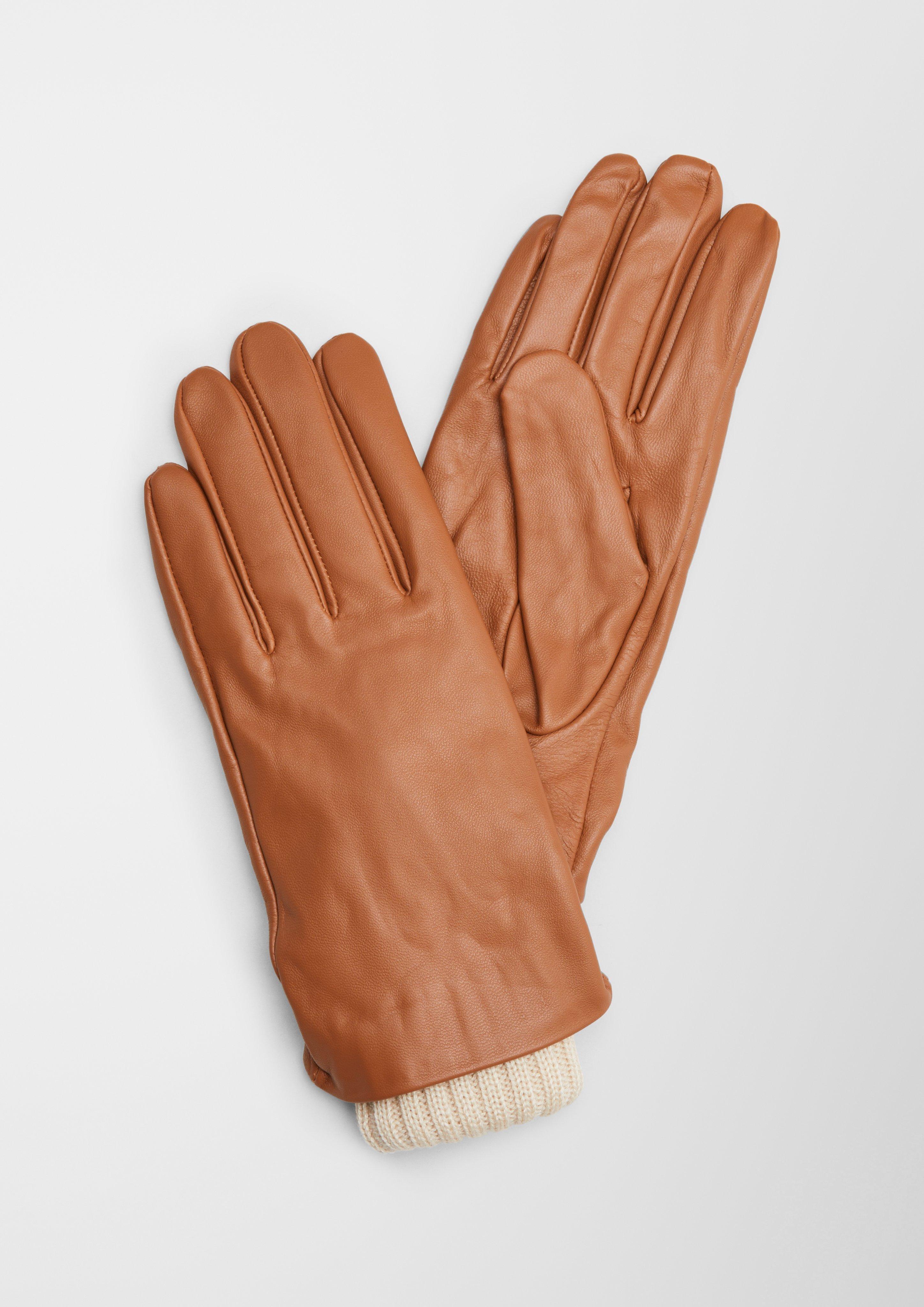 Feat Afm knecht Dames Leren handschoenen met gebreide inzet van een wolmix - zandsteen |  www.soliver-online.be