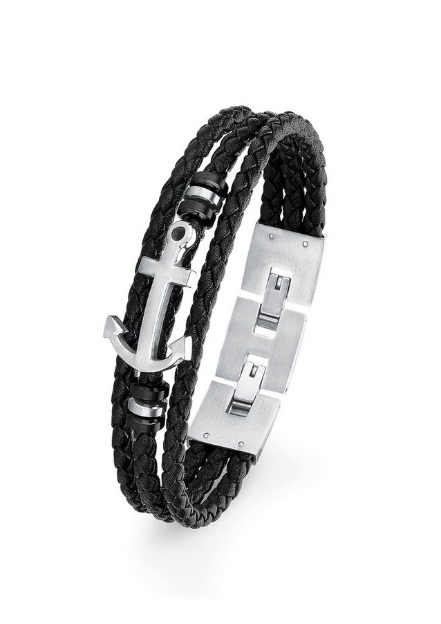 Lederarmband Herren Armband geflochtenes Rindsleder schwarz mit Edelstahl Lederarmband Herren Armband geflochtenes Rindsleder schwarz mit Edelstahl