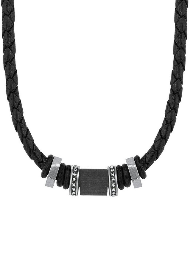 Herren Schmuck | Leder-Halskette mit Carbon-Beads - PH87463